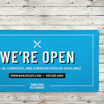 Retail signs, restaurant banners, open signs, opening banners